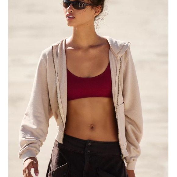 Free People Movement Out and About Zip Up Cropped Hoodie Sweatshirt Large - Picture 4 of 9